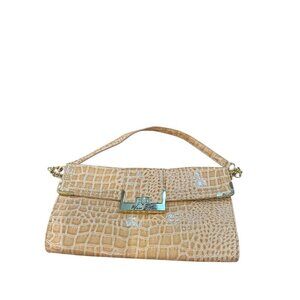 Marc Fisher Faux Croc Snap Closure Tan Handbag with Chain Shoulder Strap EUC